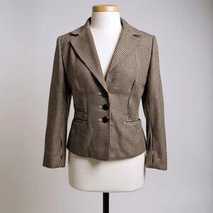 Talbots Petites Wool Blazer Jacket 6P Houndstooth Brown Black Lined Career Fall